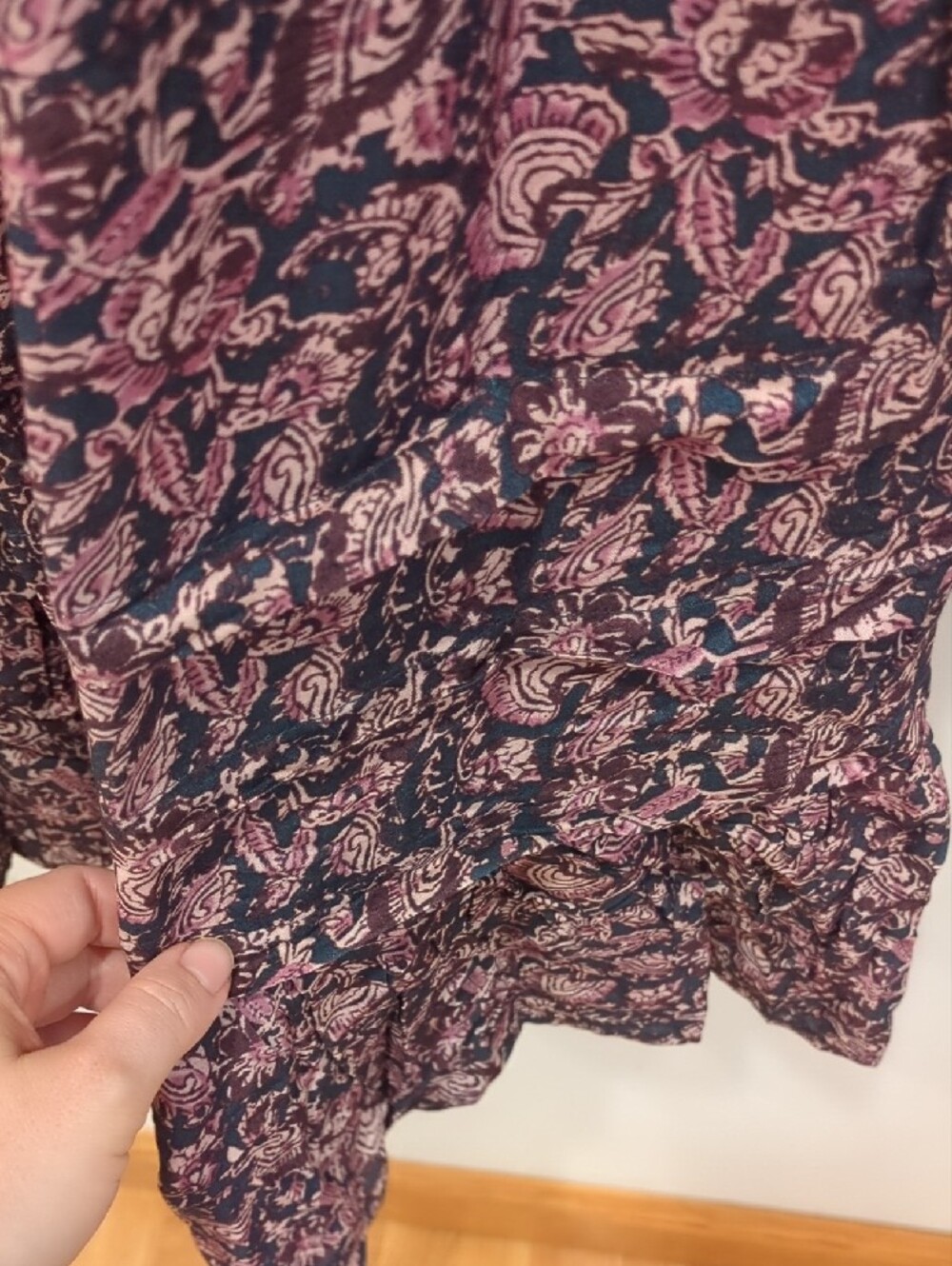 Boho Granola Preppy Cottage Block Print Faherty Purple Navy Maxi Skirt Sz Lg - Picture 6 of 9